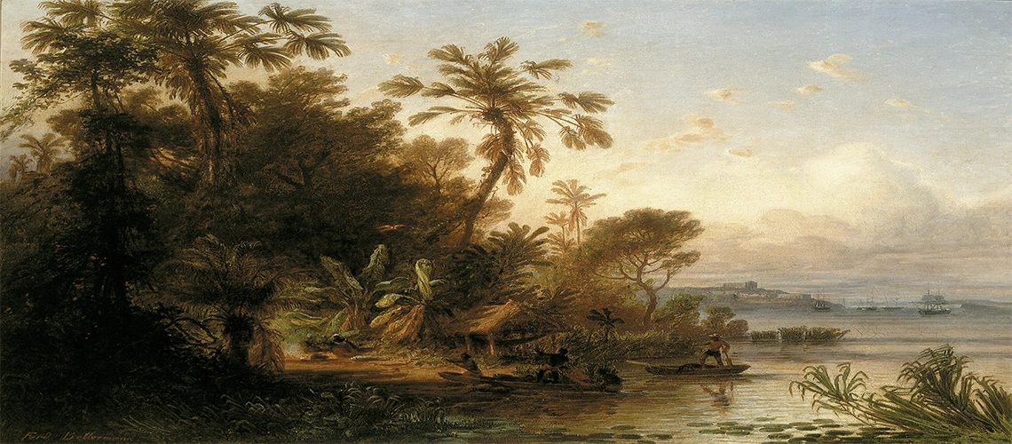 Ferdinand Bellermann Atardecer a orillas del río Manzanares, Cumaná 1867 Óleo sobre tela 88,7 x 122 cm
Colección Fundación Museos Nacionales-Galería de Arte Nacional Fotografía: © Carlos Castrejón